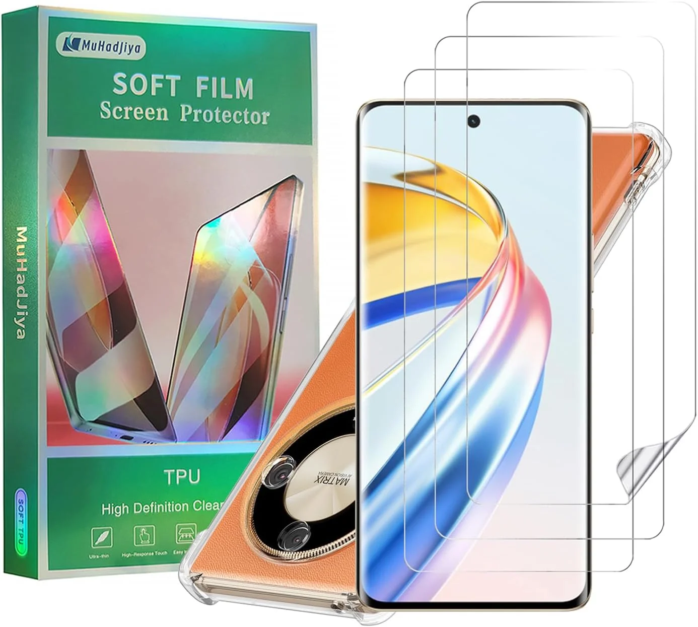 محافظ صفحه نمایش نرم شفاف MuHadJiya برای Honor X9B به همراه قاب گوشی شفاف [بسته 4 عددی] (مخصوص Honor X9B)