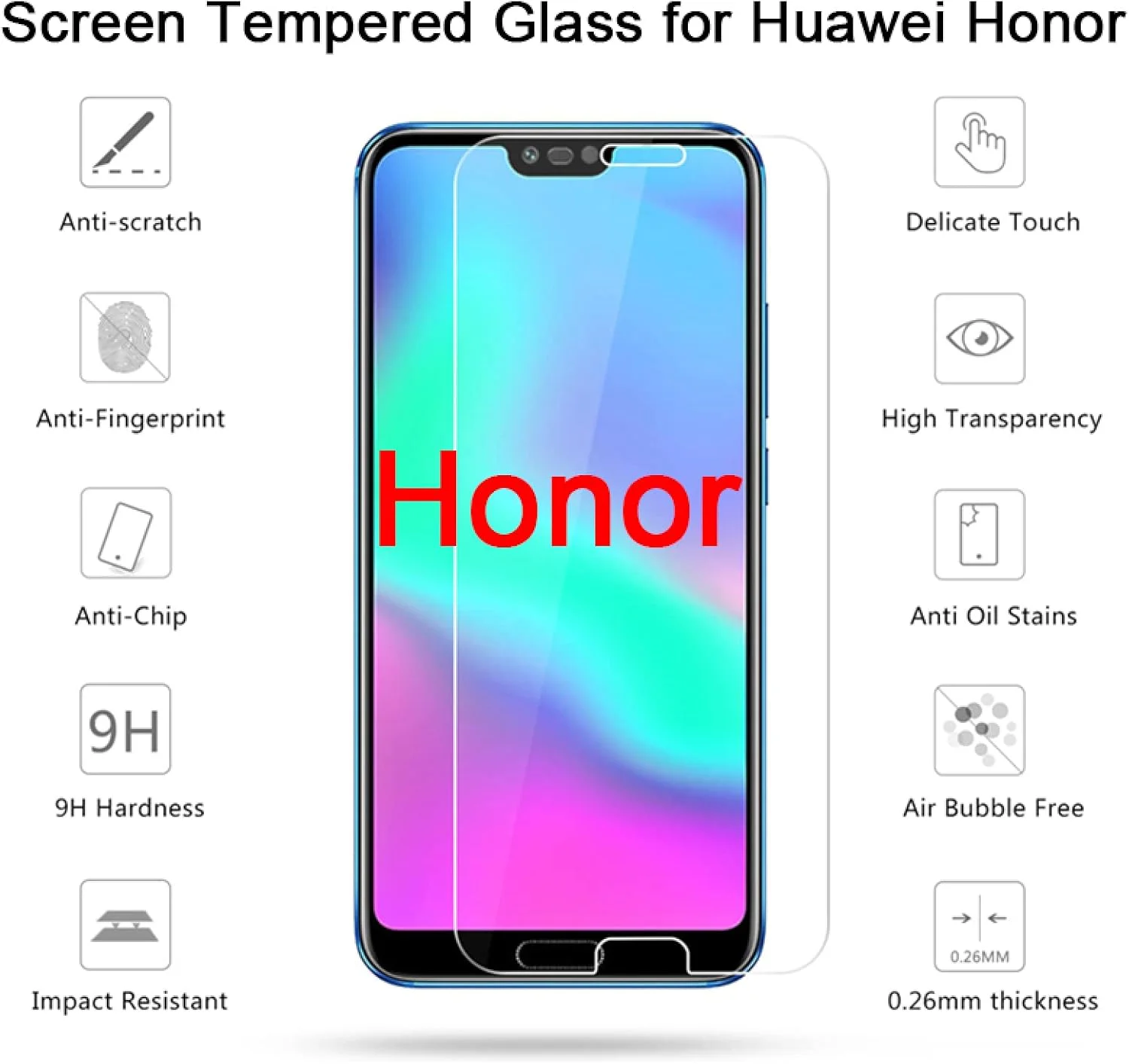 محافظ صفحه نمایش شیشه ای حرارت دیده Woowin بسته 3 عددی برای گوشی های آنر 5C 6C Pro 8C 9C 3X 7S 8S 9S 8X 10X Lite 9X 7X 6X محافظ صفحه نمایش شیشه ای برای آنر 7S