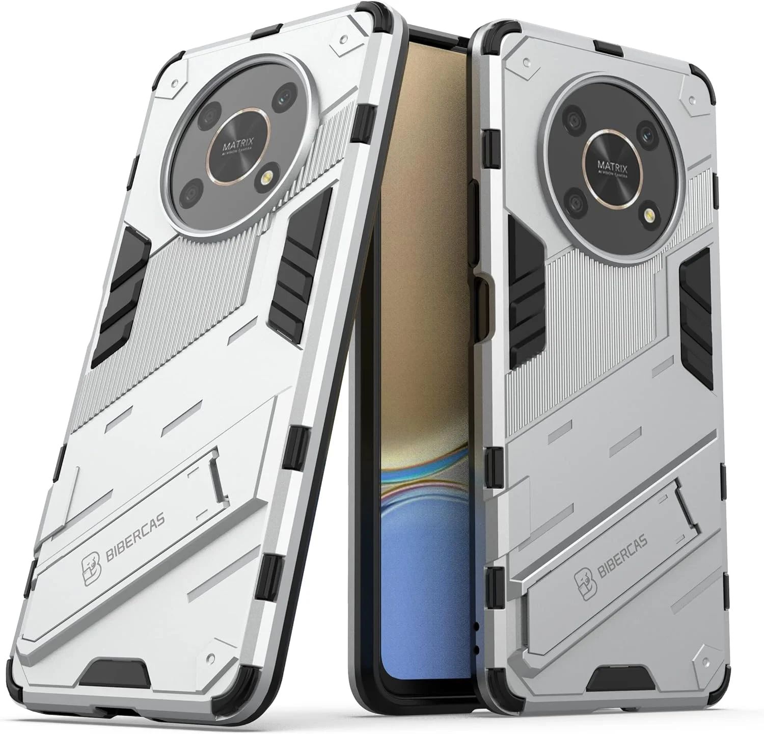 کیف محافظ گوشی QINOUK برای Honor X30، [ضد ضربه] TPU نرم و PC سخت، ضد خش، به همراه محافظ صفحه نمایش شیشه ای حرارت دیده [2 عددی]، با پایه تاشو نامرئی، برای Honor X30 - سفید