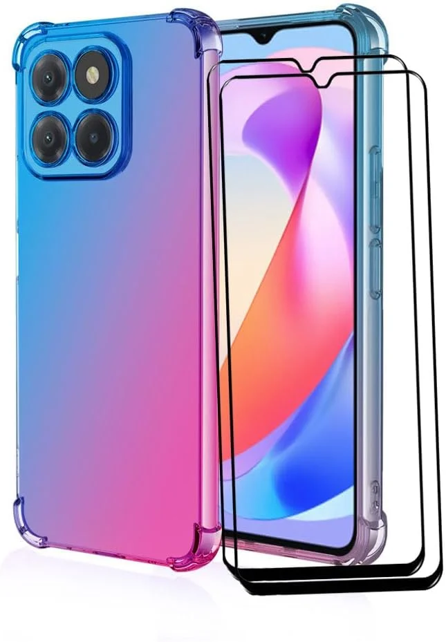 کاور RonRun برای گوشی Honor X6a به همراه 2 محافظ صفحه نمایش شیشه ای حرارت دیده، TPU ضد خش، رنگ градиент شفاف، محافظ آبی صورتی کاور RonRun برای گوشی Honor X6a به همراه 2 محافظ صفحه نمایش شیشه ای حرارت دیده، TPU ضد خش، رنگ градиент شفاف، محافظ آبی صورتی