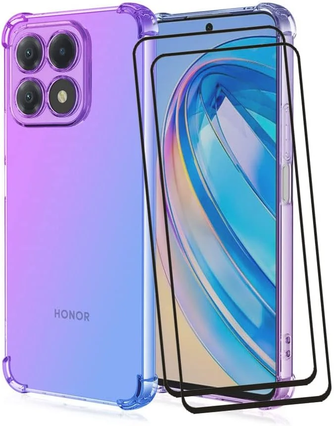 کاور محافظ گوشی آنر X8a رون ران به همراه 2 محافظ صفحه نمایش شیشه ای حرارت دیده، TPU ضد خش، رنگ گرادیان شفاف، بنفش آبی کاور محافظ گوشی آنر X8a رون ران به همراه 2 محافظ صفحه نمایش شیشه ای حرارت دیده، TPU ضد خش، رنگ گرادیان شفاف، بنفش آبی