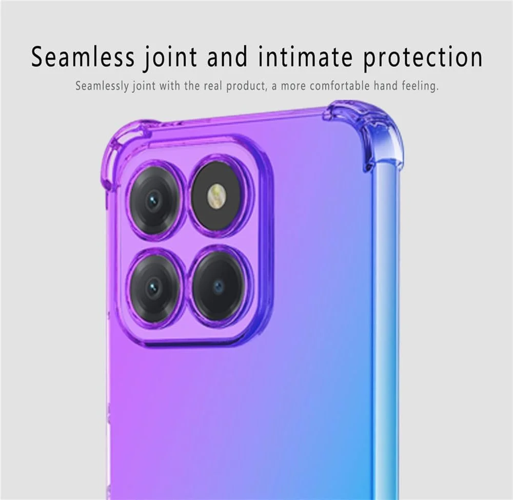 کاور RonRun برای گوشی Honor X6a به همراه 2 محافظ صفحه نمایش شیشه ای حرارت دیده، TPU ضد خش، رنگ градиент شفاف، محافظ آبی صورتی