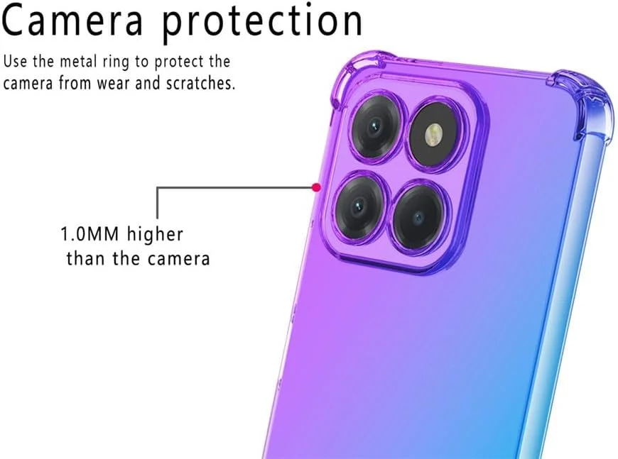 کاور RonRun برای گوشی Honor X6a به همراه 2 محافظ صفحه نمایش شیشه ای حرارت دیده، TPU ضد خش، رنگ градиент شفاف، محافظ آبی صورتی