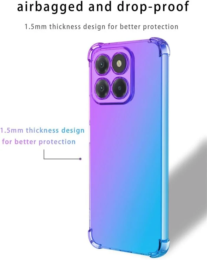 کاور RonRun برای گوشی Honor X6a به همراه 2 محافظ صفحه نمایش شیشه ای حرارت دیده، TPU ضد خش، رنگ градиент شفاف، محافظ آبی صورتی