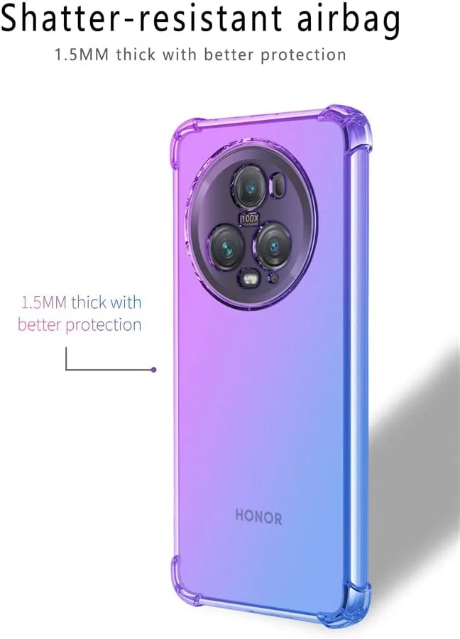 کاور محافظ گوشی آنر مجیک 5 پرو RonRun به همراه 2 محافظ صفحه نمایش شیشه ای حرارت دیده، TPU ضد خش، رنگ градиент شفاف، مشکی طلایی