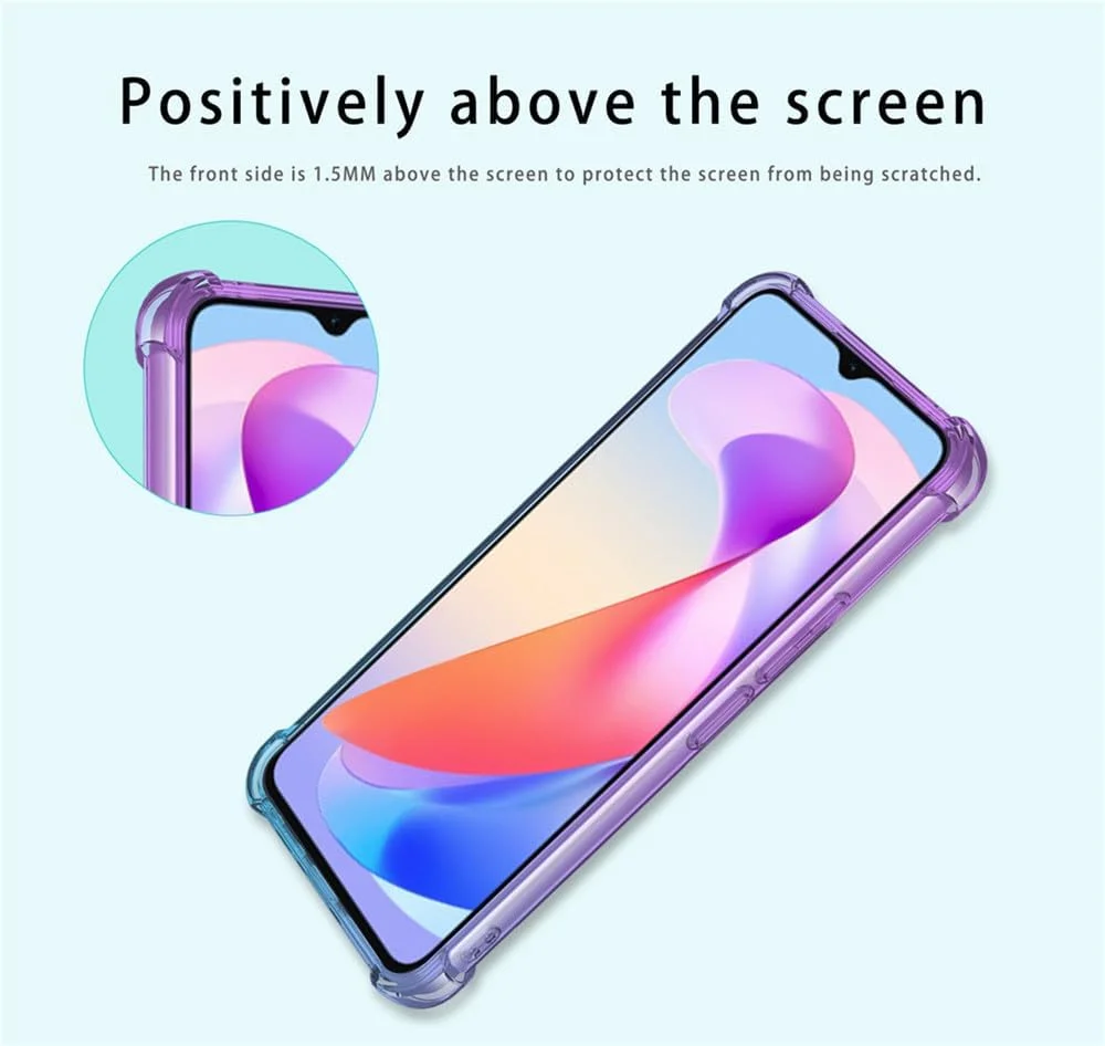 کاور RonRun برای گوشی Honor X6a به همراه 2 محافظ صفحه نمایش شیشه ای حرارت دیده، TPU ضد خش، رنگ градиент شفاف، محافظ آبی صورتی