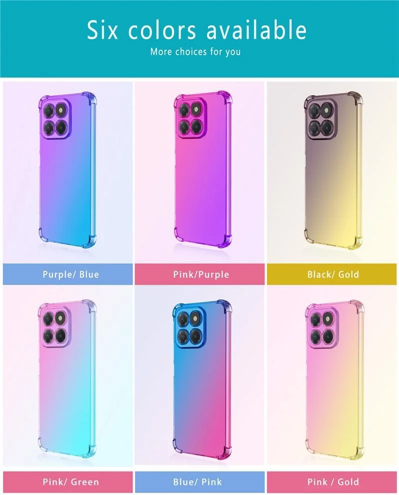 کاور RonRun برای گوشی Honor X6a به همراه 2 محافظ صفحه نمایش شیشه ای حرارت دیده، TPU ضد خش، رنگ градиент شفاف، محافظ آبی صورتی