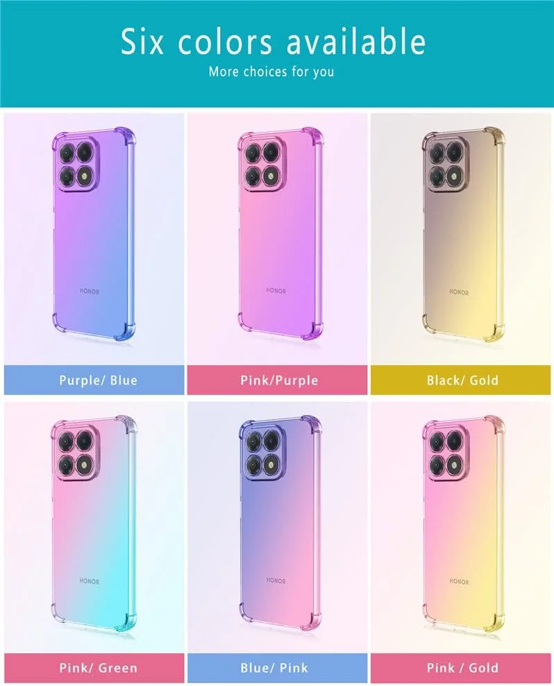 کاور محافظ گوشی آنر X8a رون ران به همراه 2 محافظ صفحه نمایش شیشه ای حرارت دیده، TPU ضد خش، رنگ گرادیان شفاف، بنفش آبی کاور محافظ گوشی آنر X8a رون ران به همراه 2 محافظ صفحه نمایش شیشه ای حرارت دیده، TPU ضد خش، رنگ گرادیان شفاف، بنفش آبی