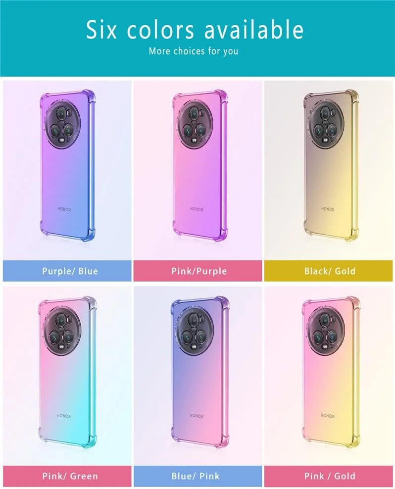 کاور محافظ گوشی آنر مجیک 5 پرو RonRun به همراه 2 محافظ صفحه نمایش شیشه ای حرارت دیده، TPU ضد خش، رنگ градиент شفاف، مشکی طلایی