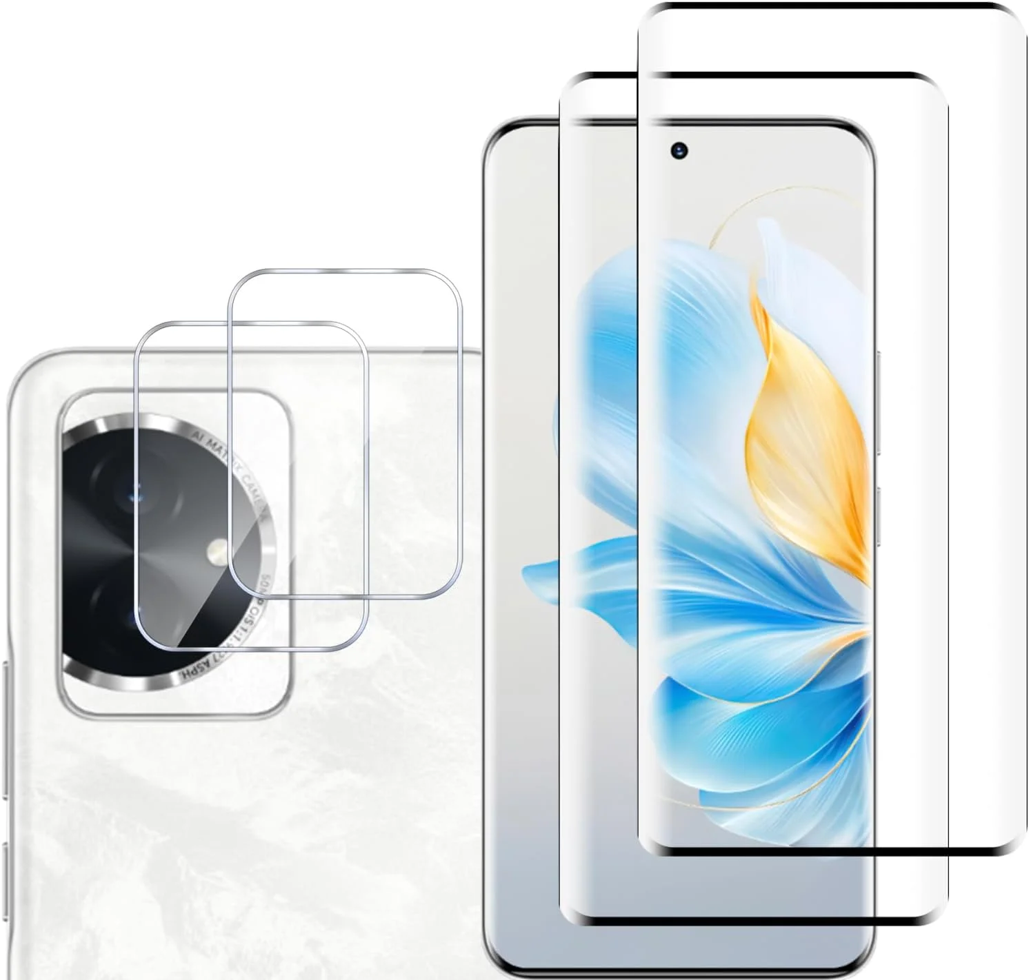 GMUJIAO [بسته 2+2 عددی] سازگار با گوشی Honor 100 شامل محافظ صفحه نمایش شیشه ای حرارت دیده و محافظ لنز دوربین، فیلم شیشه ای حرارت دیده HD تمام صفحه [ضد خرد شدن] - مشکی