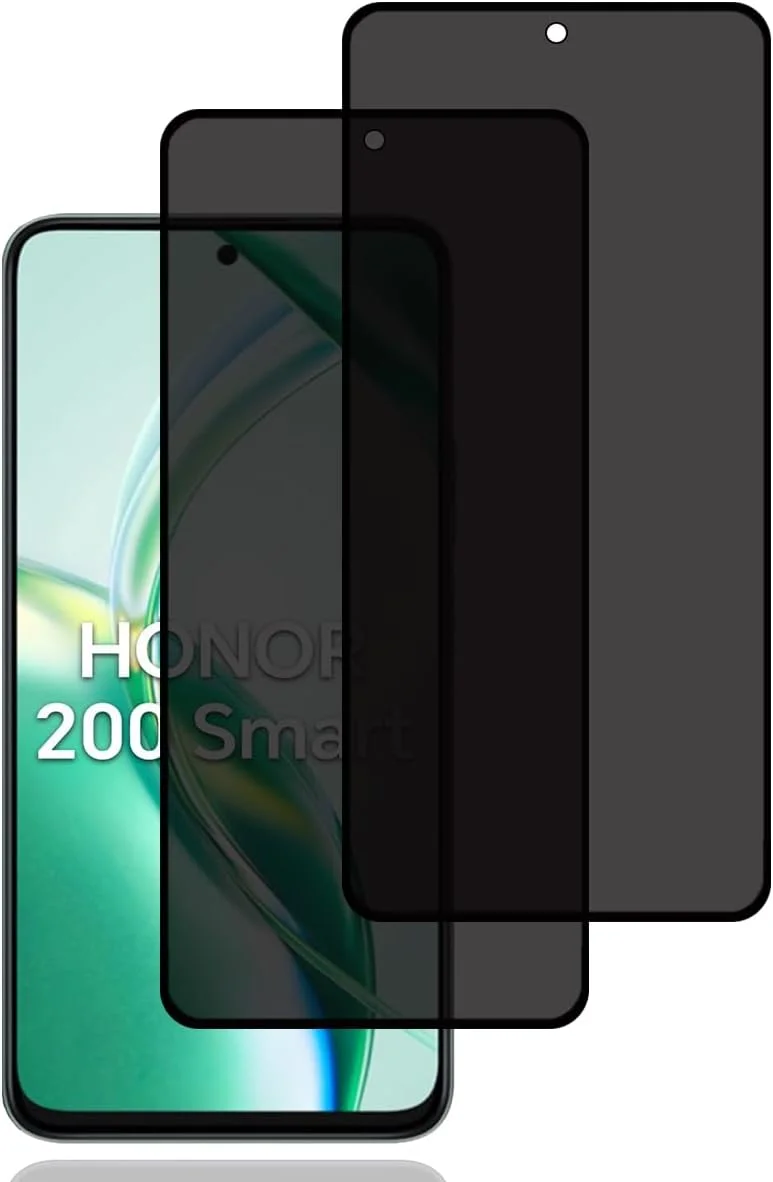 محافظ صفحه نمایش حریم خصوصی BCHKLAI برای گوشی Honor 200 Smart 5G [بسته 2 عددی]، فیلم شیشه ای حرارت دیده ضد جاسوسی، سختی 9H، ضد خش، ضد اثر انگشت، بدون حباب، محافظ صفحه نمایش ضد جاسوسی برای Honor 200 Smart