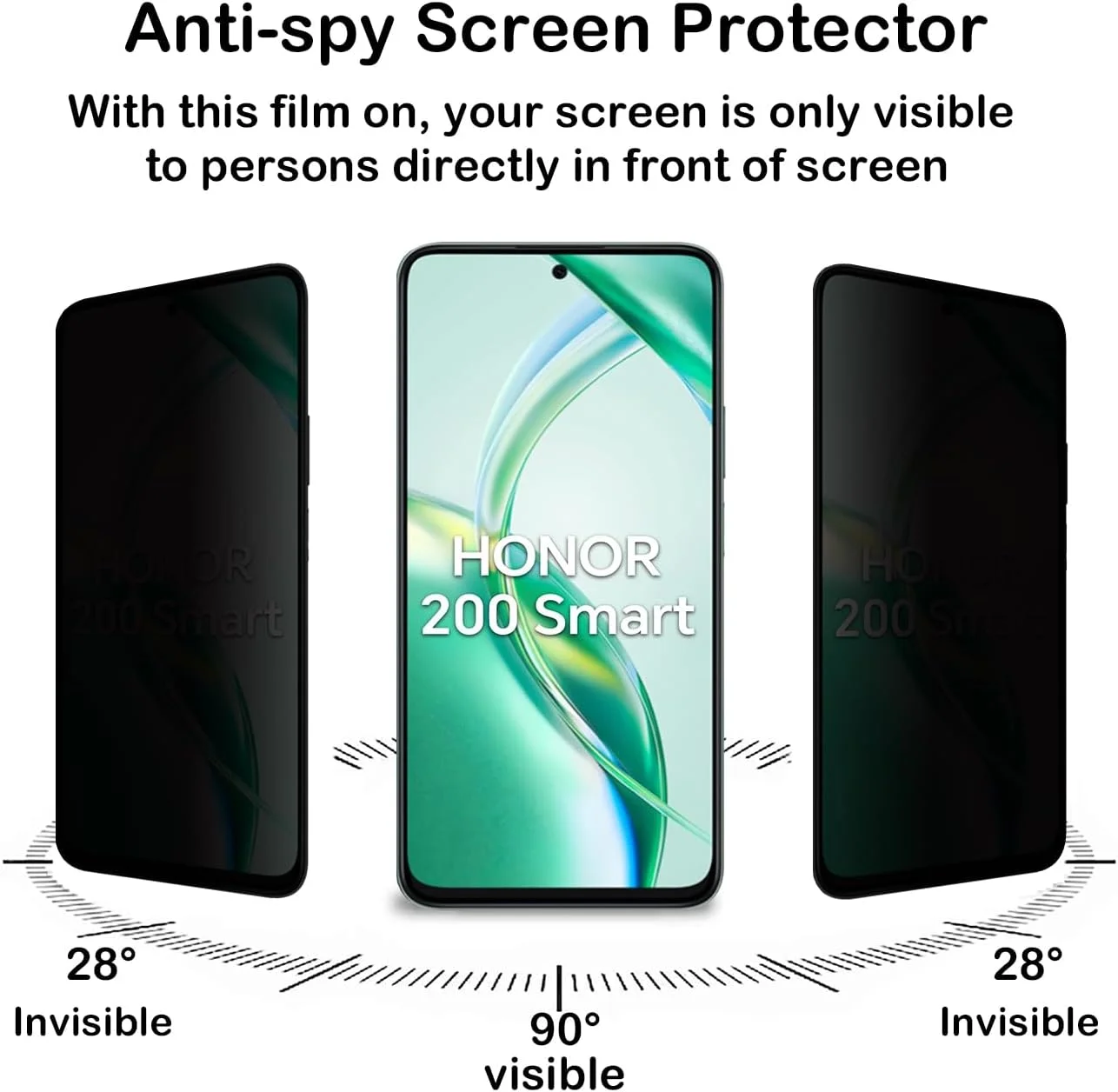 محافظ صفحه نمایش حریم خصوصی BCHKLAI برای گوشی Honor 200 Smart 5G [بسته 2 عددی]، فیلم شیشه ای حرارت دیده ضد جاسوسی، سختی 9H، ضد خش، ضد اثر انگشت، بدون حباب، محافظ صفحه نمایش ضد جاسوسی برای Honor 200 Smart