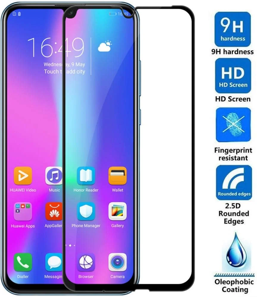 محافظ صفحه نمایش شیشه ای حرارت دیده 9D MIBQM بسته 3 عددی، برای گوشی های Huawei Honor 10 20 Lite 10i 20i 20s 9X 8X 8S 8A 10 Lite، فیلم محافظ ایمنی