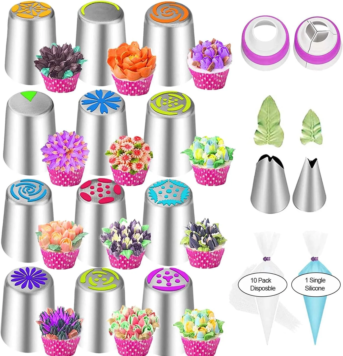 جیوار 27 سری قیف روسی، مجموعه کیسه و سری قیف، 12 نازل سری ماسوره گل برای تزیین کیک، لوازم شیرینی پزی برای کاپ کیک و کلوچه، 2 سری قیف برگ، 2 اتصال دهنده و 11 کیسه شیرینی پزی جیوار 27 سری قیف روسی، مجموعه کیسه و سری قیف، 12 نازل سری ماسوره گل برای تزیین کیک، لوازم شیرینی پزی برای کاپ کیک و کلوچه، 2 سری قیف برگ، 2 اتصال دهنده و 11 کیسه شیرینی پزی