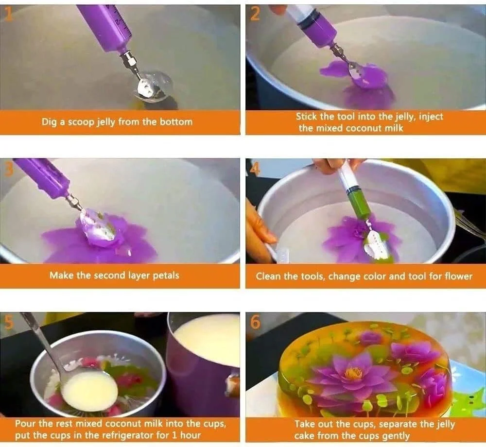 لوازم تزئین ژله - مجموعه لوازم ساخت هنر کیک ژله ای سه بعدی با سرنگ، نازل های شیرینی پزی پودینگ، سوزن های استیل، نوک های شیرینی پزی لوازم تزئین ژله - مجموعه لوازم ساخت هنر کیک ژله ای سه بعدی با سرنگ، نازل های شیرینی پزی پودینگ، سوزن های استیل، نوک های شیرینی پزی