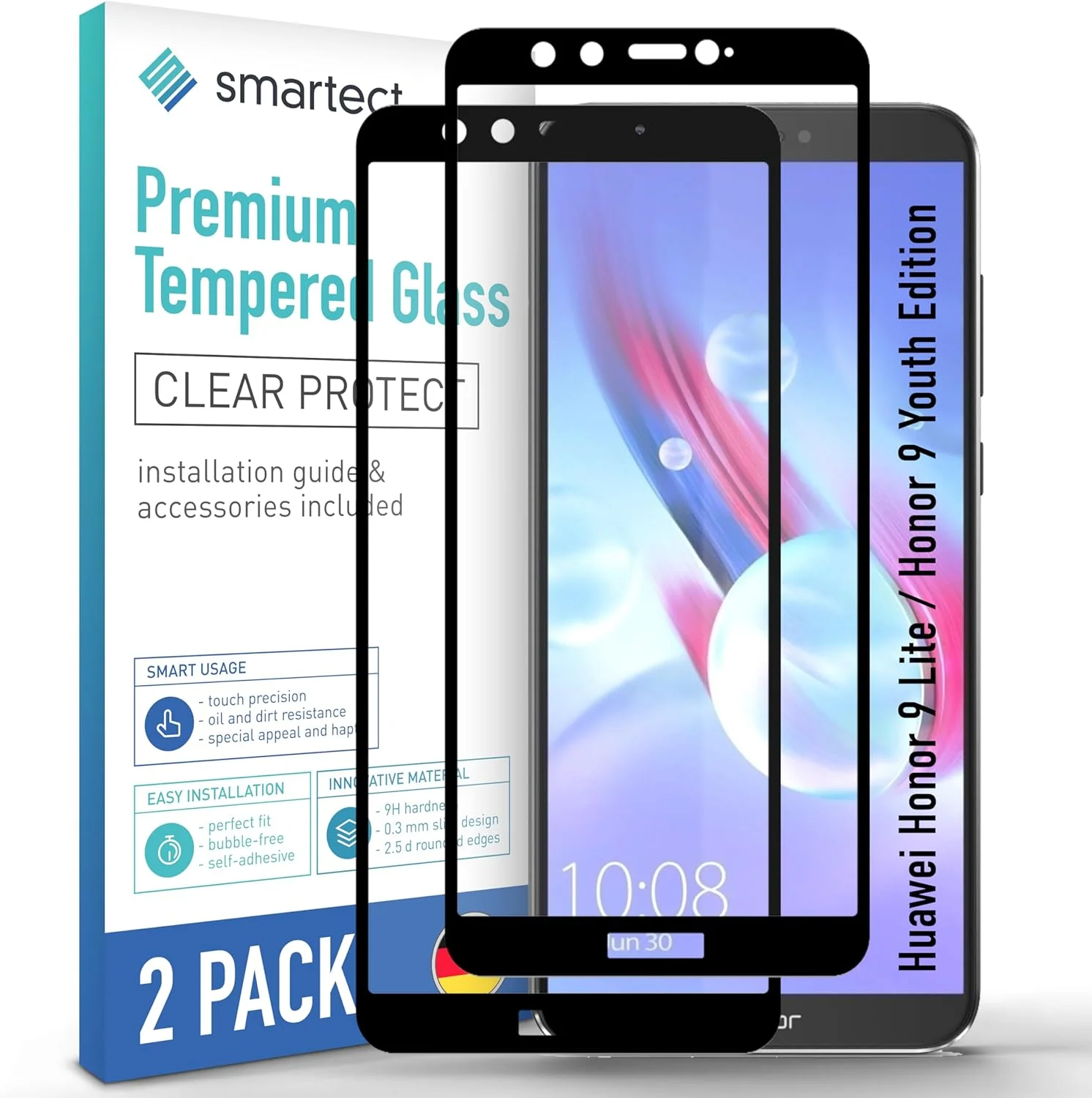 محافظ صفحه نمایش شیشه ای حرارت دیده [2 عدد، تمام صفحه] سازگار با هوآوی آنر 9 لایت/نسخه جوانان، محافظ صفحه نمایش HD ضد خش، بدون حباب، سختی 9H، فوق العاده مقاوم
