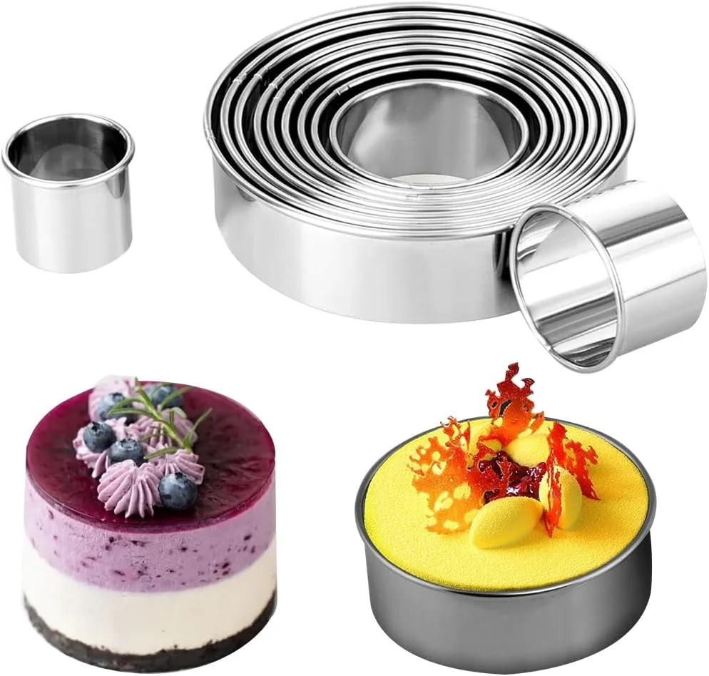 HASTHIP® ست حلقه کیک 11 تکه، ست قالب کیک، حلقه شیرینی، حلقه موس، برش بیسکویت دایره ای استیل ضد زنگ قالب پنکیک حلقه مافین برای پخت HASTHIP® ست حلقه کیک 11 تکه، ست قالب کیک، حلقه شیرینی، حلقه موس، برش بیسکویت دایره ای استیل ضد زنگ قالب پنکیک حلقه مافین برای پخت