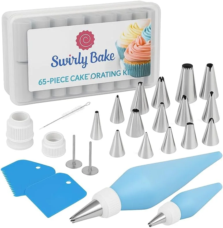 کیت 65 تکه تزئین کیک HiFEN® شامل قیف های ماسوره، کیسه های شیرینی پزی، کاردک، ابزار یخ زدن و موارد دیگر - مجموعه کامل لوازم شیرینی پزی برای تزئین کیک، کاپ کیک و کلوچه کیت 65 تکه تزئین کیک HiFEN® شامل قیف های ماسوره، کیسه های شیرینی پزی، کاردک، ابزار یخ زدن و موارد دیگر - مجموعه کامل لوازم شیرینی پزی برای تزئین کیک، کاپ کیک و کلوچه