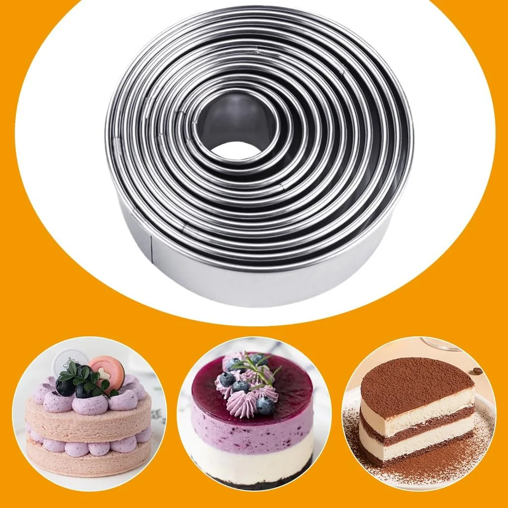 HASTHIP® ست حلقه کیک 11 تکه، ست قالب کیک، حلقه شیرینی، حلقه موس، برش بیسکویت دایره ای استیل ضد زنگ قالب پنکیک حلقه مافین برای پخت HASTHIP® ست حلقه کیک 11 تکه، ست قالب کیک، حلقه شیرینی، حلقه موس، برش بیسکویت دایره ای استیل ضد زنگ قالب پنکیک حلقه مافین برای پخت