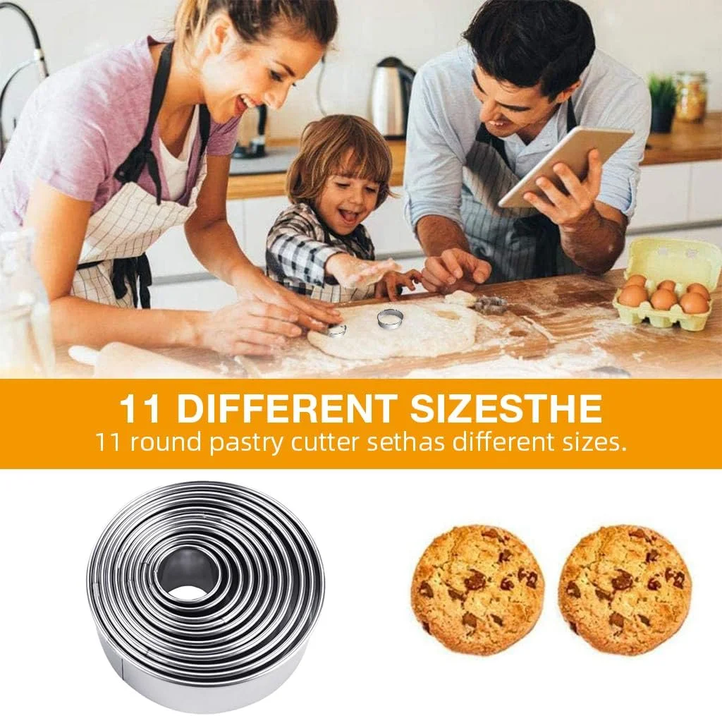 HASTHIP® ست حلقه کیک 11 تکه، ست قالب کیک، حلقه شیرینی، حلقه موس، برش بیسکویت دایره ای استیل ضد زنگ قالب پنکیک حلقه مافین برای پخت HASTHIP® ست حلقه کیک 11 تکه، ست قالب کیک، حلقه شیرینی، حلقه موس، برش بیسکویت دایره ای استیل ضد زنگ قالب پنکیک حلقه مافین برای پخت