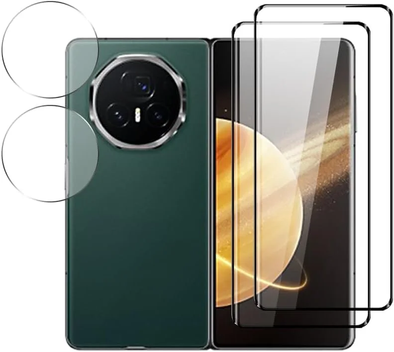 محافظ صفحه نمایش گراتری سازگار با آنر مجیک V3 بسته 2+2 عددی، 2 عدد محافظ صفحه نمایش HD، 2 عدد محافظ لنز شیشه ای حرارت دیده شفاف HD، ضد خش سختی 9H