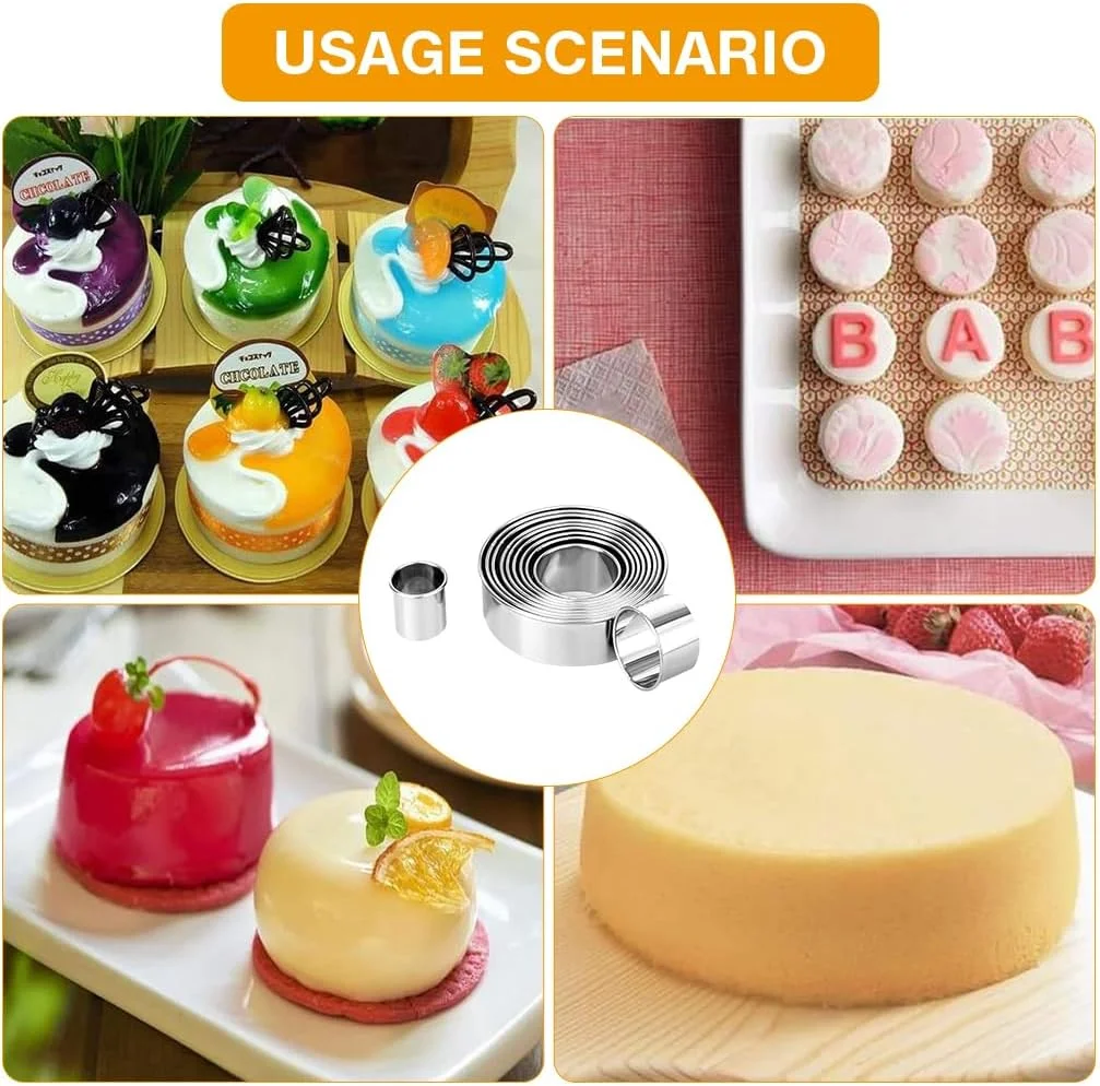 HASTHIP® ست حلقه کیک 11 تکه، ست قالب کیک، حلقه شیرینی، حلقه موس، برش بیسکویت دایره ای استیل ضد زنگ قالب پنکیک حلقه مافین برای پخت HASTHIP® ست حلقه کیک 11 تکه، ست قالب کیک، حلقه شیرینی، حلقه موس، برش بیسکویت دایره ای استیل ضد زنگ قالب پنکیک حلقه مافین برای پخت