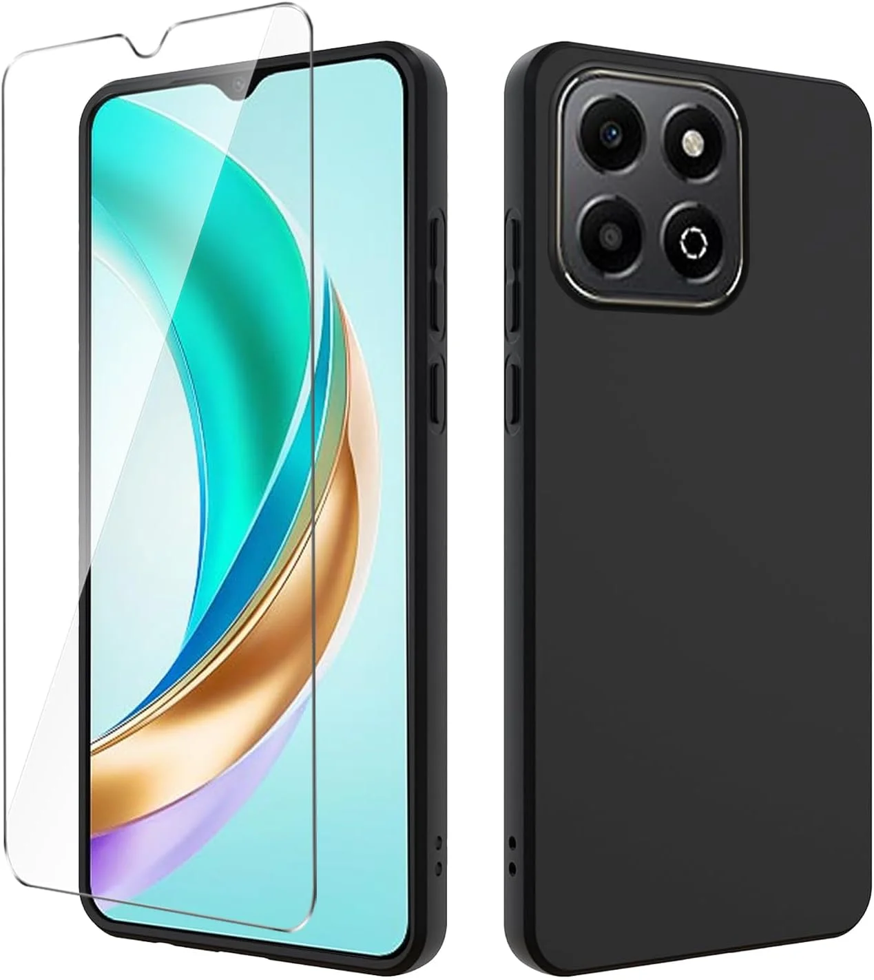 قاب گوشی Wanglaism برای Honor X6B + یک محافظ صفحه نمایش شیشه ای حرارت دیده، کاور گوشی TPU فوق العاده نازک - مشکی