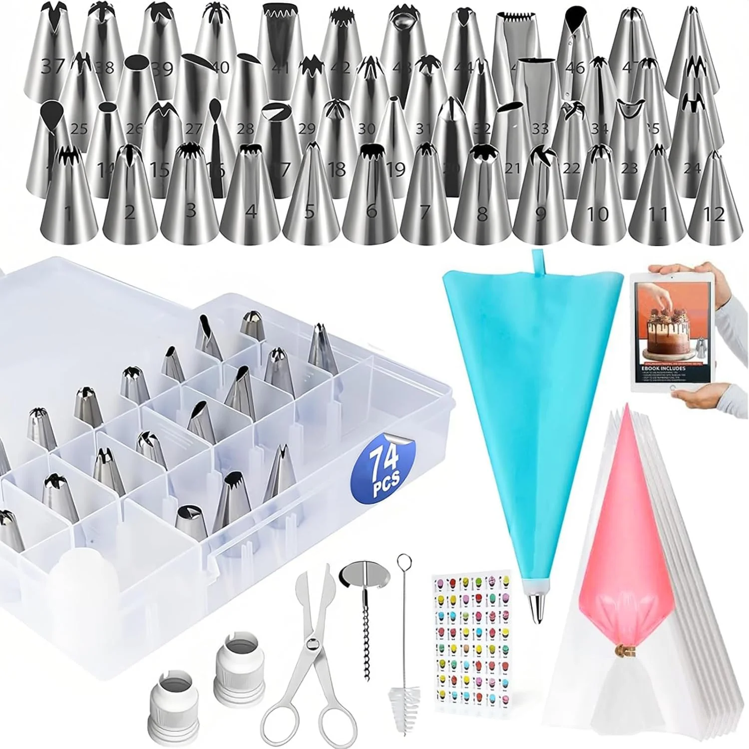 LCHYI® 74pcs Frosting Piping Tips Set, Piping Bag With Nozzles, Stainless Steel With Reusable Icing Piping Bags For Making Pastries, Cakes, Cookies, Beginner Baking Supplies Cake Decorating Tools LCHYI® 74pcs Frosting Piping Tips Set, Piping Bag With Nozzles, Stainless Steel With Reusable Icing Piping Bags For Making Pastries, Cakes, Cookies, Beginner Baking Supplies Cake Decorating Tools