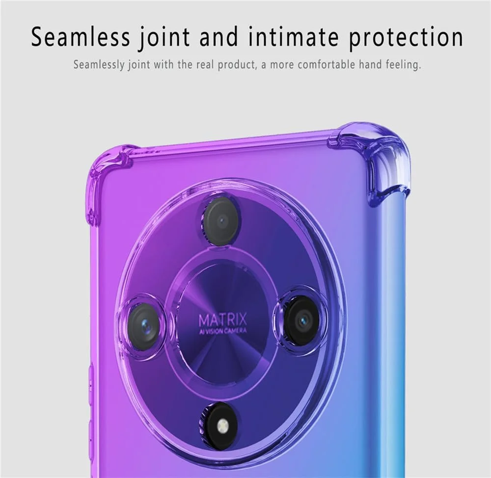 RonRun Case for Honor X9b/ Honor Magic6 Lite with 2 Tempered Glass Screen Protector TPU Anti Scratch Clear Gradient Color Protective Cover pink gold