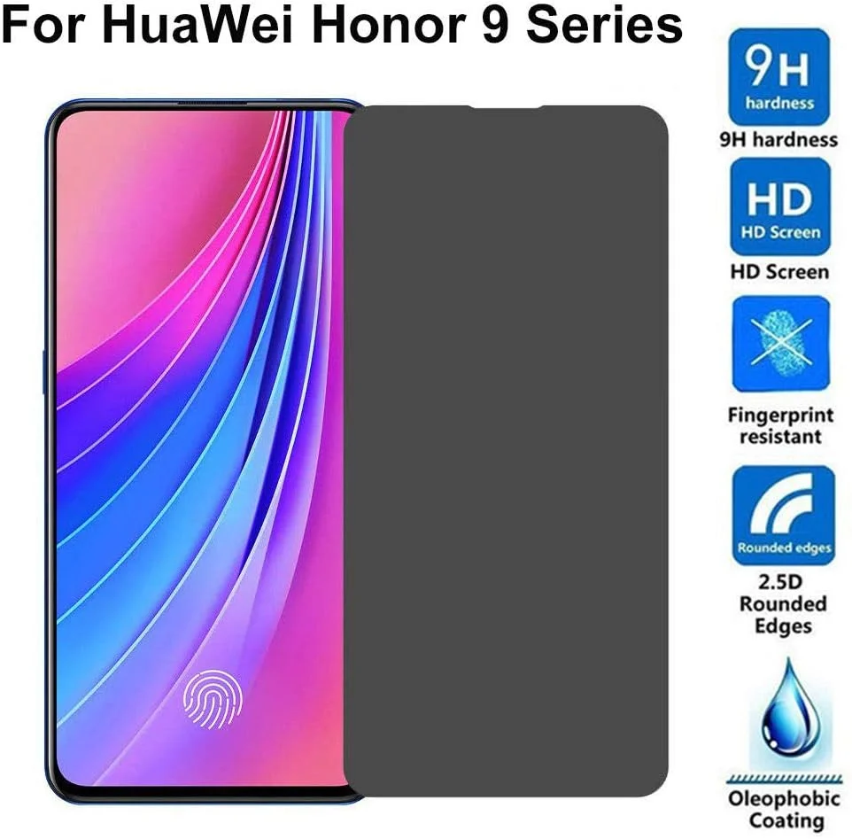 بسته 3 عددی محافظ صفحه نمایش شیشه ای حرارت دیده حریم خصوصی 9H 2.5D برای گوشی های Huawei Honor 9 Lite 9i، فیلم محافظ برای Honor 9X Pro 9 Play، محافظ صفحه نمایش ضد تابش نور برای Honor 9X