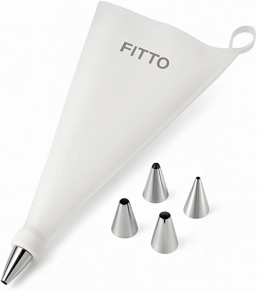 کیسه قیف خامه کشی FITTO Bake A Wish – 31x17 سانتی متر کیسه شیرینی پزی سیلیکونی قابل استفاده مجدد با نازل های تزئینی کیسه قیف خامه کشی FITTO Bake A Wish – 31x17 سانتی متر کیسه شیرینی پزی سیلیکونی قابل استفاده مجدد با نازل های تزئینی