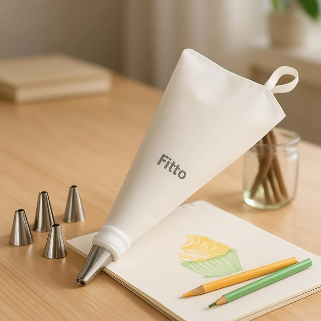 کیسه قیف خامه کشی FITTO Bake A Wish – 31x17 سانتی متر کیسه شیرینی پزی سیلیکونی قابل استفاده مجدد با نازل های تزئینی کیسه قیف خامه کشی FITTO Bake A Wish – 31x17 سانتی متر کیسه شیرینی پزی سیلیکونی قابل استفاده مجدد با نازل های تزئینی