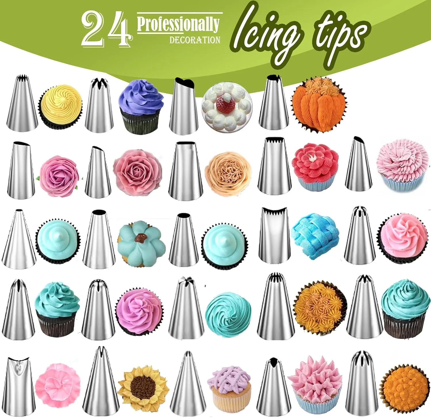 ست قیف و ماسوره فانتکسی، مجموعه لوازم تزئین کیک 29 تکه شامل 24 ماسوره استاندارد، 3 کاردک، 1 مبدل، 1 کیسه شیرینی پزی قابل استفاده مجدد، نازل های یخ ساز استیل ضد زنگ برای کیک، کاپ کیک، کلوچه