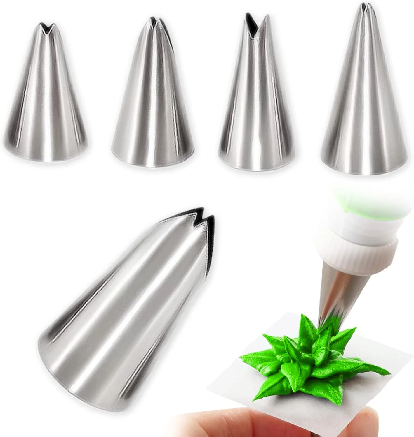 قیف ماسوره برگ اکسلایف 5 عددی، ماسوره های استیل ضد زنگ برای تزئین کیک، لوازم قنادی برای خمیر فوندانت، ابزار پخت و پز DIY، شکل برگ
