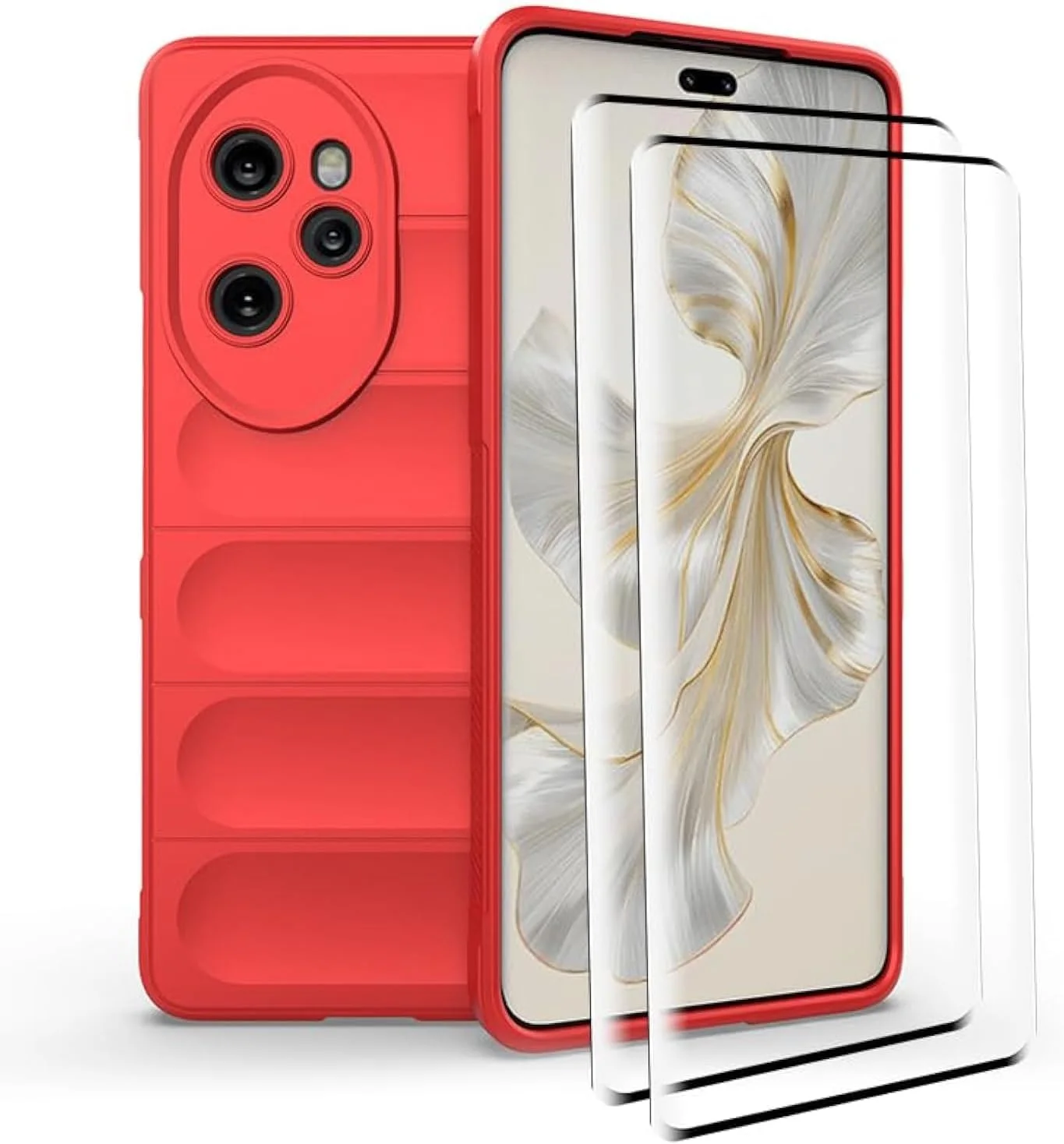 کاور محافظ گوشی GMUJIAO سازگار با گوشی Honor 100 Pro 5G، ضد لغزش، ضد ضربه، ضد خش، همراه با 2 محافظ صفحه نمایش شیشه ای حرارت دیده - قرمز