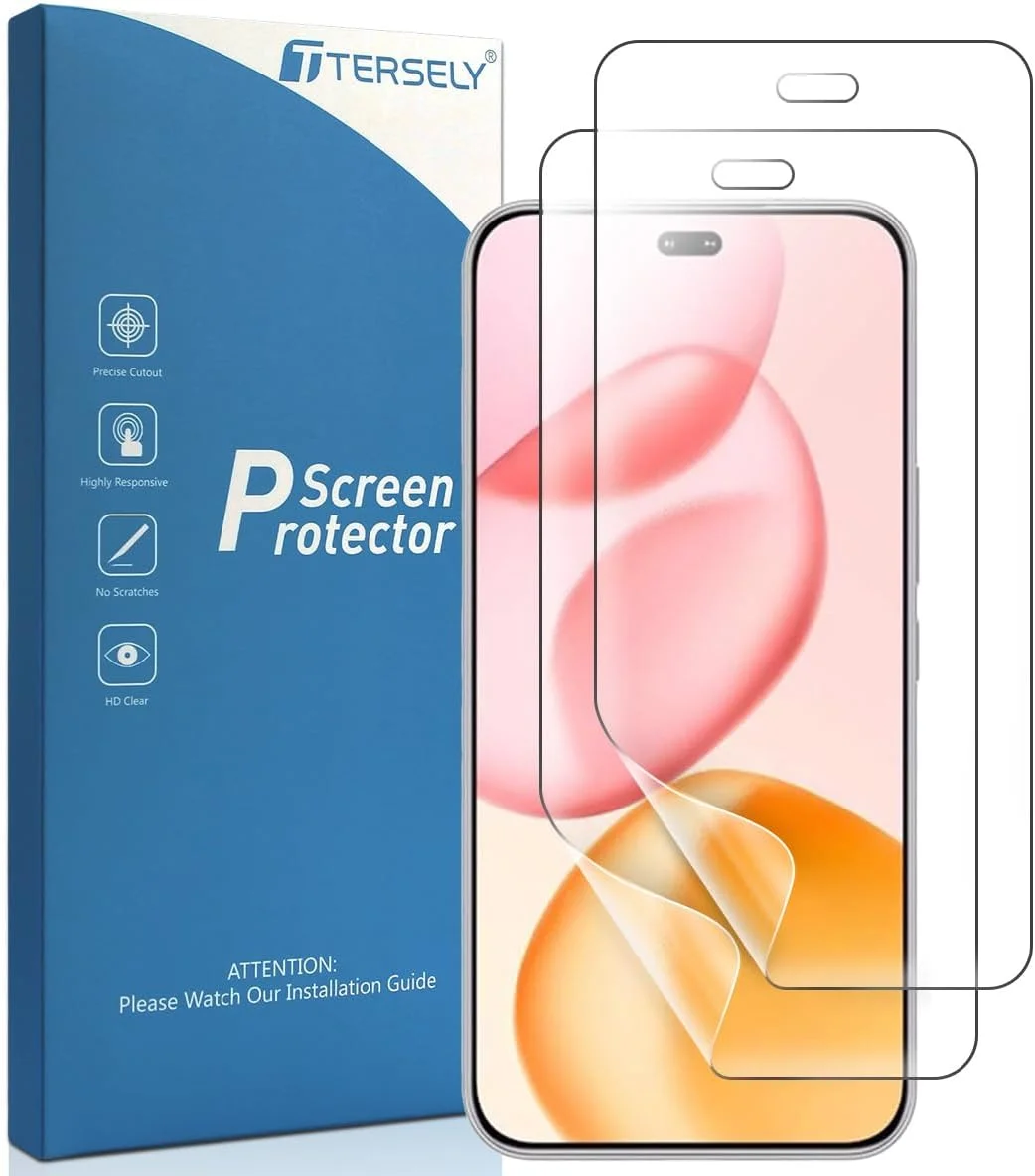 محافظ صفحه نمایش T Tersely [بسته 2 عددی] برای گوشی های Honor 400 Pro/Lite 5G، پوشش کامل هیدروژل Aqua HD شفاف ضد خش بدون حباب محافظ صفحه نمایش خود ترمیم شونده منحنی برای Honor 400 Pro/Lite 5G