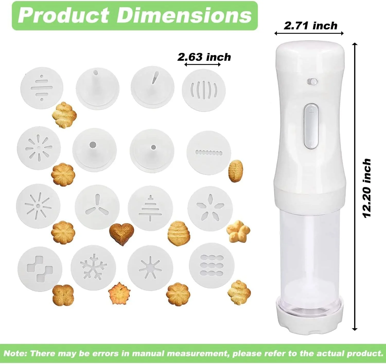کیت تفنگ شیرینی پزی برقی، بیسکویت ساز DIY با 12 دیسک و 4 نوک تزئین، ابزار تزئین شیرینی برای تهیه و تزئین کوکی برای تعطیلات، با باتری (سفید) کیت تفنگ شیرینی پزی برقی، بیسکویت ساز DIY با 12 دیسک و 4 نوک تزئین، ابزار تزئین شیرینی برای تهیه و تزئین کوکی برای تعطیلات، با باتری (سفید)