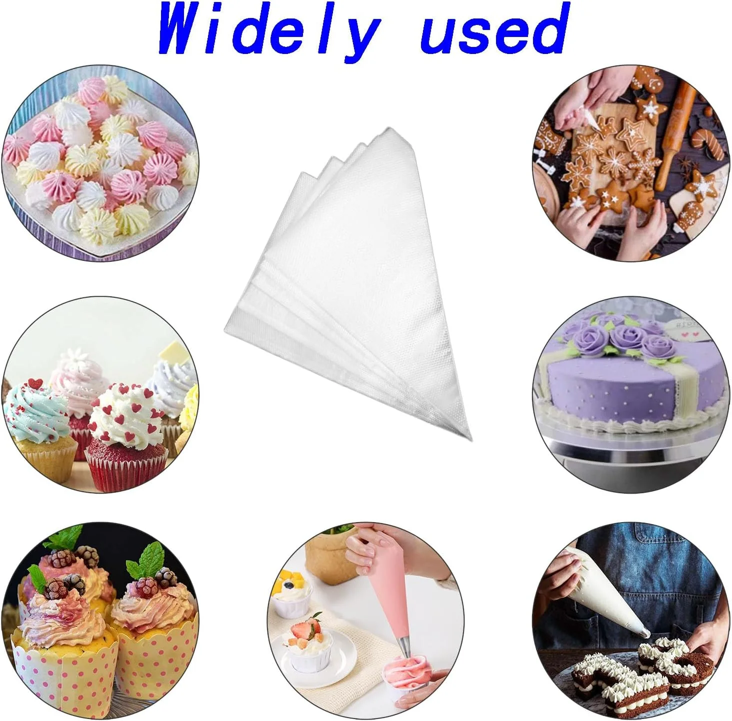کیسه شیرینی پزی 100 عددی Duomama، کیسه های یکبار مصرف برای تزیین کوکی/کیک، کیسه های ضخیم و ضد لغزش برای تزیین کیک.