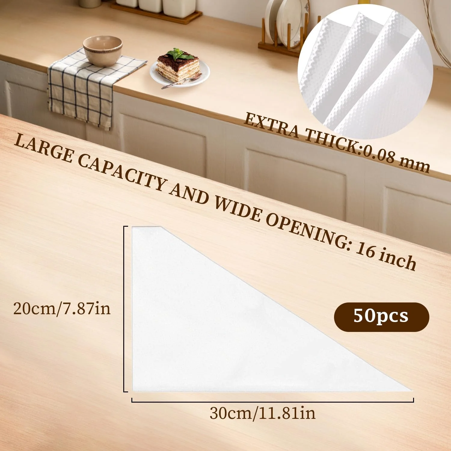 کیسه شیرینی پزی یکبار مصرف ضخیم EKIND، کیسه های قیف خامه کشی 16 اینچی ضد ترکیدگی برای تزئین کیک، دسر، بیسکویت، شیرینی (50 عدد)