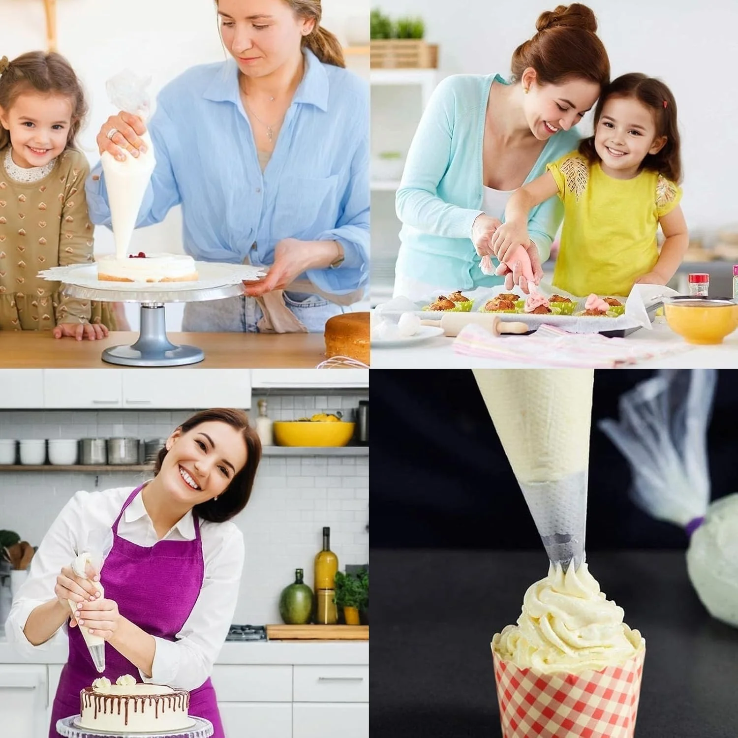 کیسه شیرینی پزی 100 عددی Duomama، کیسه های یکبار مصرف برای تزیین کوکی/کیک، کیسه های ضخیم و ضد لغزش برای تزیین کیک.