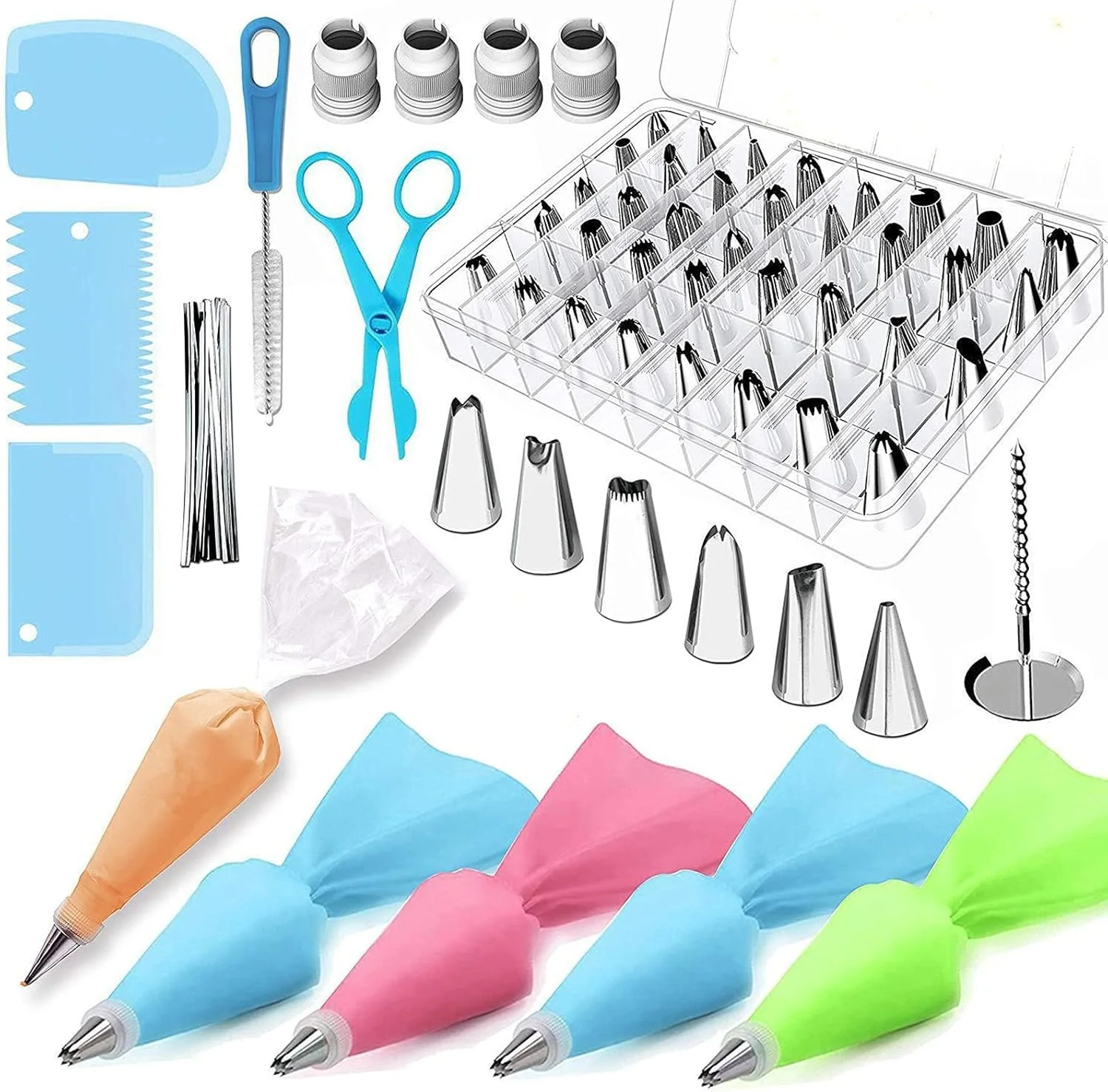 ست 72 تکه لوازم تزیین کیک، مجموعه لوازم پخت و پز با قیف های خامه، کیسه های شیرینی پزی، ابزار صاف کننده، نازل های ماسوره، ابزار DIY برای حرفه ای ها، علاقه مندان، بزرگسالان، کودکان، کیک فنجانی، کلوچه، شیرینی، فاج، مافین ست 72 تکه لوازم تزیین کیک، مجموعه لوازم پخت و پز با قیف های خامه، کیسه های شیرینی پزی، ابزار صاف کننده، نازل های ماسوره، ابزار DIY برای حرفه ای ها، علاقه مندان، بزرگسالان، کودکان، کیک فنجانی، کلوچه، شیرینی، فاج، مافین