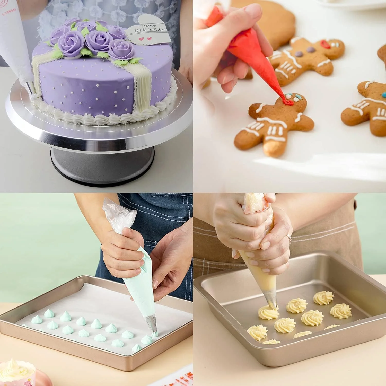 ECVV ۱۰۰ عدد کیسه شیرینی خامه ای یکبار مصرف، کیسه های تزئین کیک، ابزار تزئین دسر، ۳۱ × ۲۱ سانتی متر