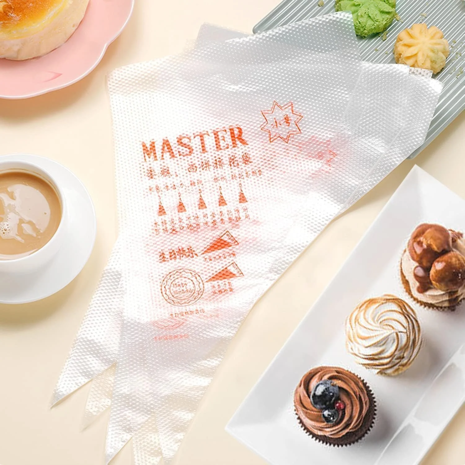 ECVV ۱۰۰ عدد کیسه شیرینی خامه ای یکبار مصرف، کیسه های تزئین کیک، ابزار تزئین دسر، ۳۱ × ۲۱ سانتی متر