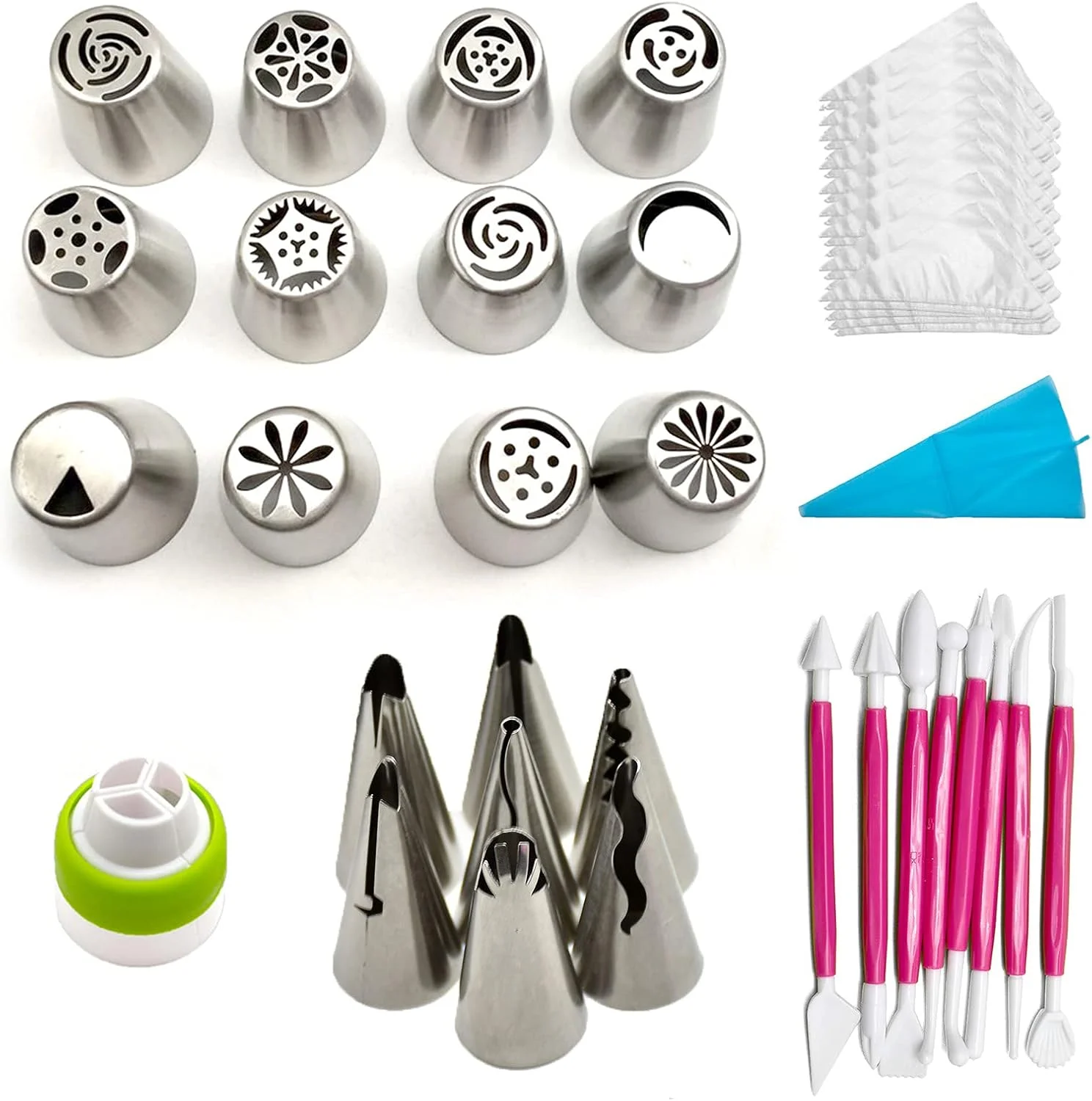 ست قیف و ماسوره روسی، مجموعه لوازم قنادی 129 تکه، کیت نازل های قیف، کیسه قیف سیلیکونی، نوک شیرینی پزی برای تزئین کیک، کاپ کیک، کلوچه، نازل یخ زدن، نازل استیل ضد زنگ، ابزار DIY ست قیف و ماسوره روسی، مجموعه لوازم قنادی 129 تکه، کیت نازل های قیف، کیسه قیف سیلیکونی، نوک شیرینی پزی برای تزئین کیک، کاپ کیک، کلوچه، نازل یخ زدن، نازل استیل ضد زنگ، ابزار DIY