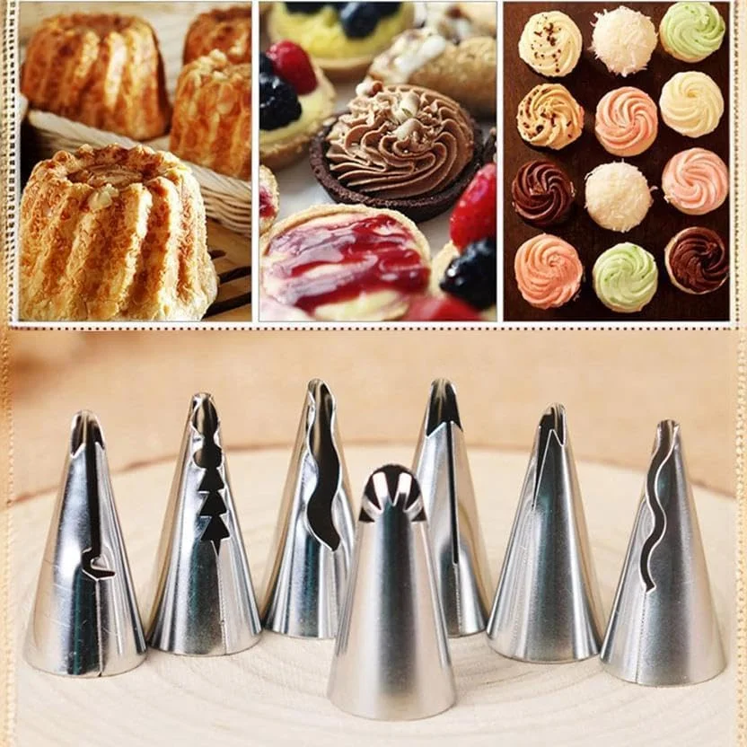 ست ماسوره دامن پلیسه نقره ای، ست نوک ماسوره روسی استیل ضد زنگ برای خمیر فوندانت، لوازم تزیین کیک، ابزار پخت، ابزار تزیین، نوک های آیسینگ و پایپینگ (#080)