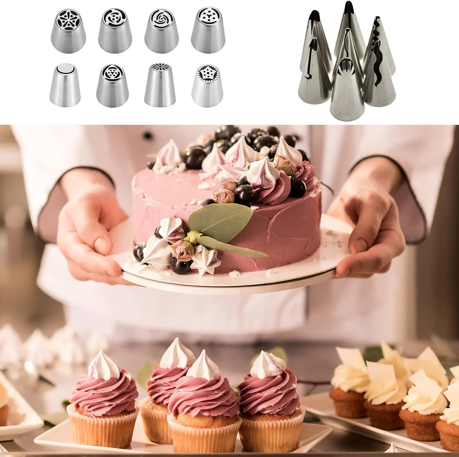 ست قیف و ماسوره روسی، مجموعه لوازم قنادی 129 تکه، کیت نازل های قیف، کیسه قیف سیلیکونی، نوک شیرینی پزی برای تزئین کیک، کاپ کیک، کلوچه، نازل یخ زدن، نازل استیل ضد زنگ، ابزار DIY