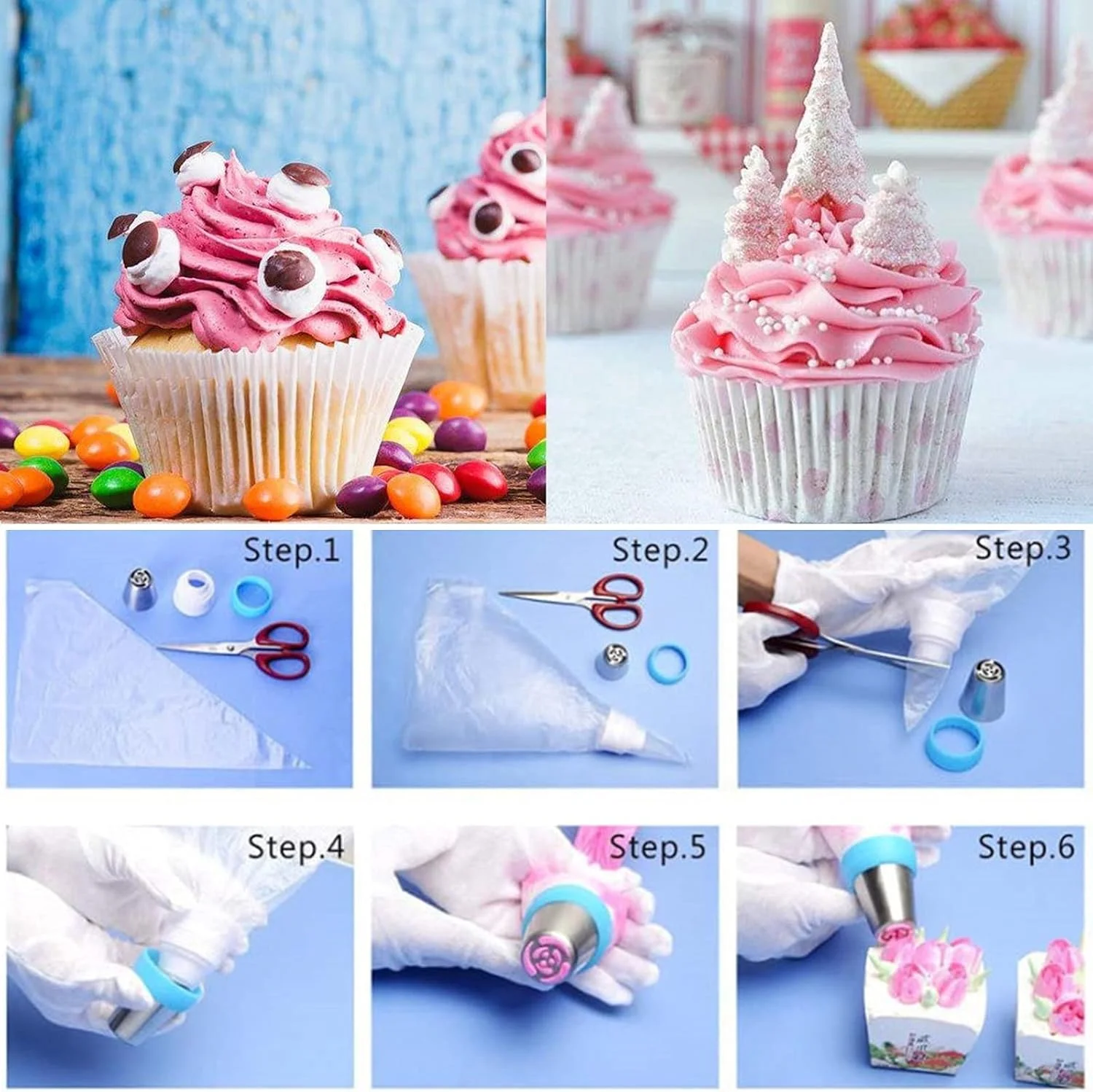 ست قیف و ماسوره روسی، مجموعه لوازم قنادی 129 تکه، کیت نازل های قیف، کیسه قیف سیلیکونی، نوک شیرینی پزی برای تزئین کیک، کاپ کیک، کلوچه، نازل یخ زدن، نازل استیل ضد زنگ، ابزار DIY