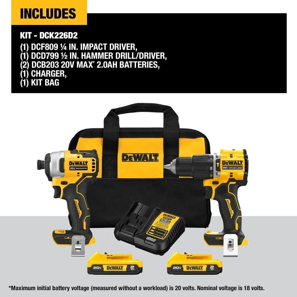 کیت ترکیبی 2 ابزاری براشلس 20 ولت Dewalt Atomic کیت ترکیبی 2 ابزاری براشلس 20 ولت Dewalt Atomic