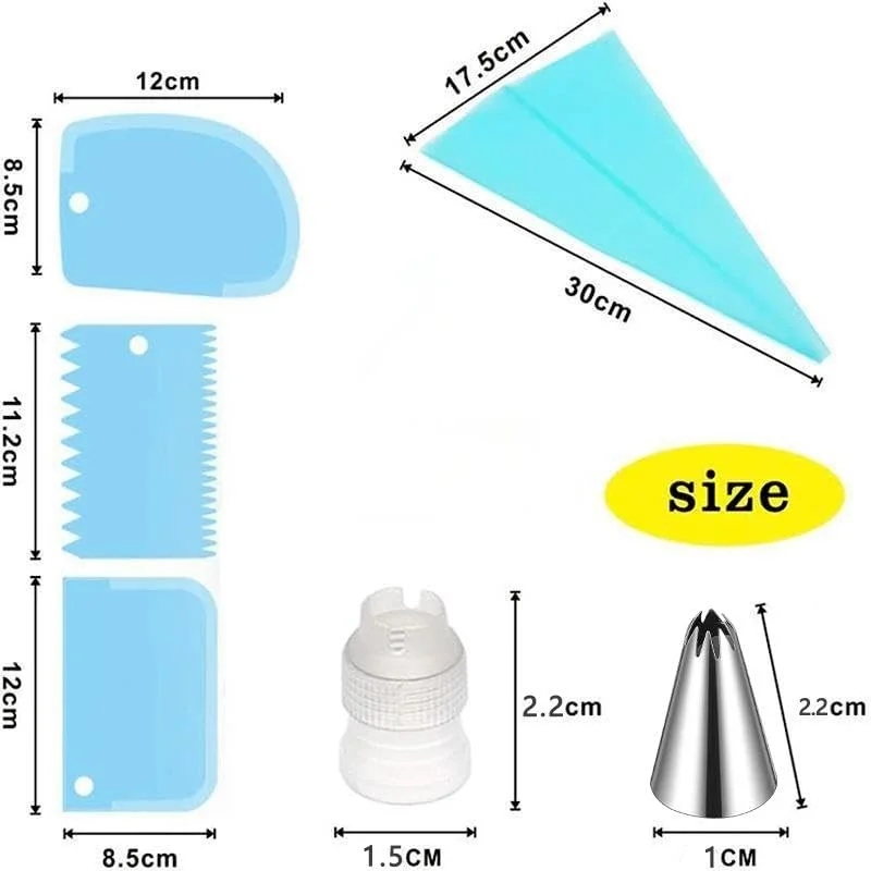 ست کیسه و ماسوره شیرینی پزی، 100 عدد کیسه شیرینی پزی 12 اینچی، کیسه های آیسینگ یکبار مصرف برای لوازم کیت تزئین کیک با 1 کیسه شیرینی پزی قابل استفاده مجدد، 1 اتصال دهنده، 12 ماسوره فراستینگ، 2 بست کیسه، 3 کاردک کیک