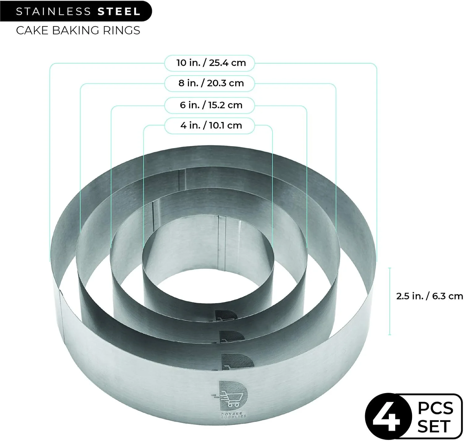 ست حلقه کیک دویزی، ست قالب کیک، حلقه شیرینی پزی، حلقه موس، قالب حلقه ای برای پخت - 4/6/8/10 اینچ